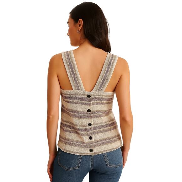 Madewell Striped Button-Back Tank Top, Women's, Sz Medium, Boho Festival Summer - Picture 2 of 7